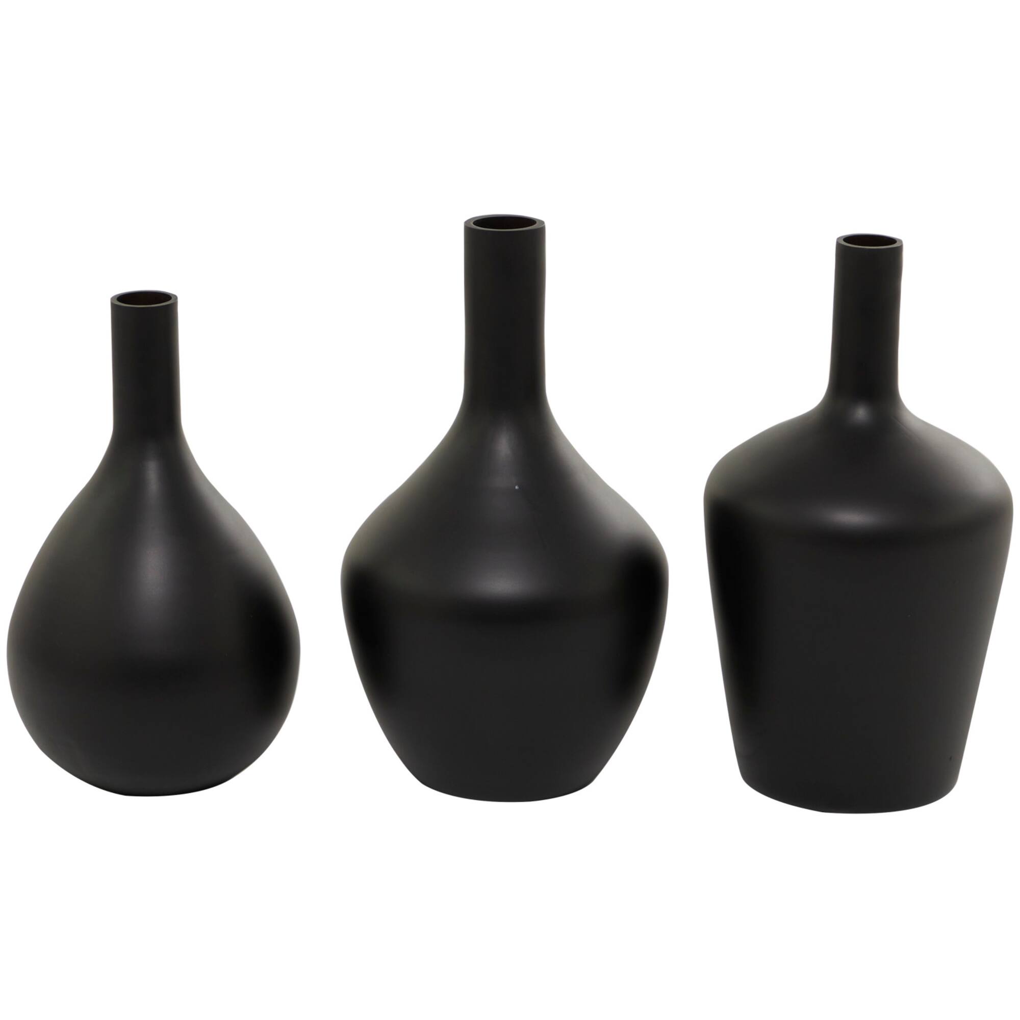 Black Glass Vase Set of 3 14", 13", 12"